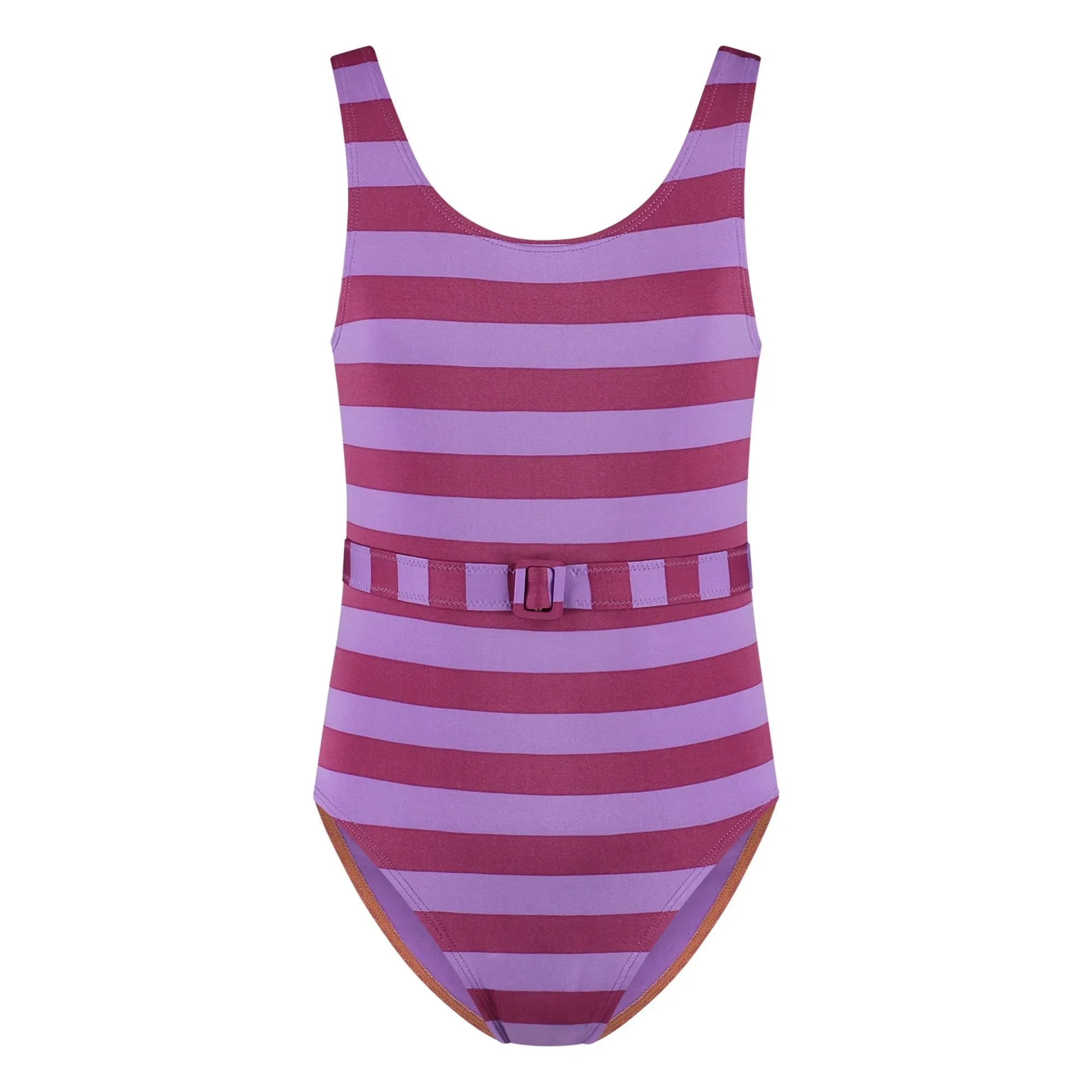 Beachlife - Gestreifter Raffiniertes Recyceltes Faser-Badeanzug | Lila