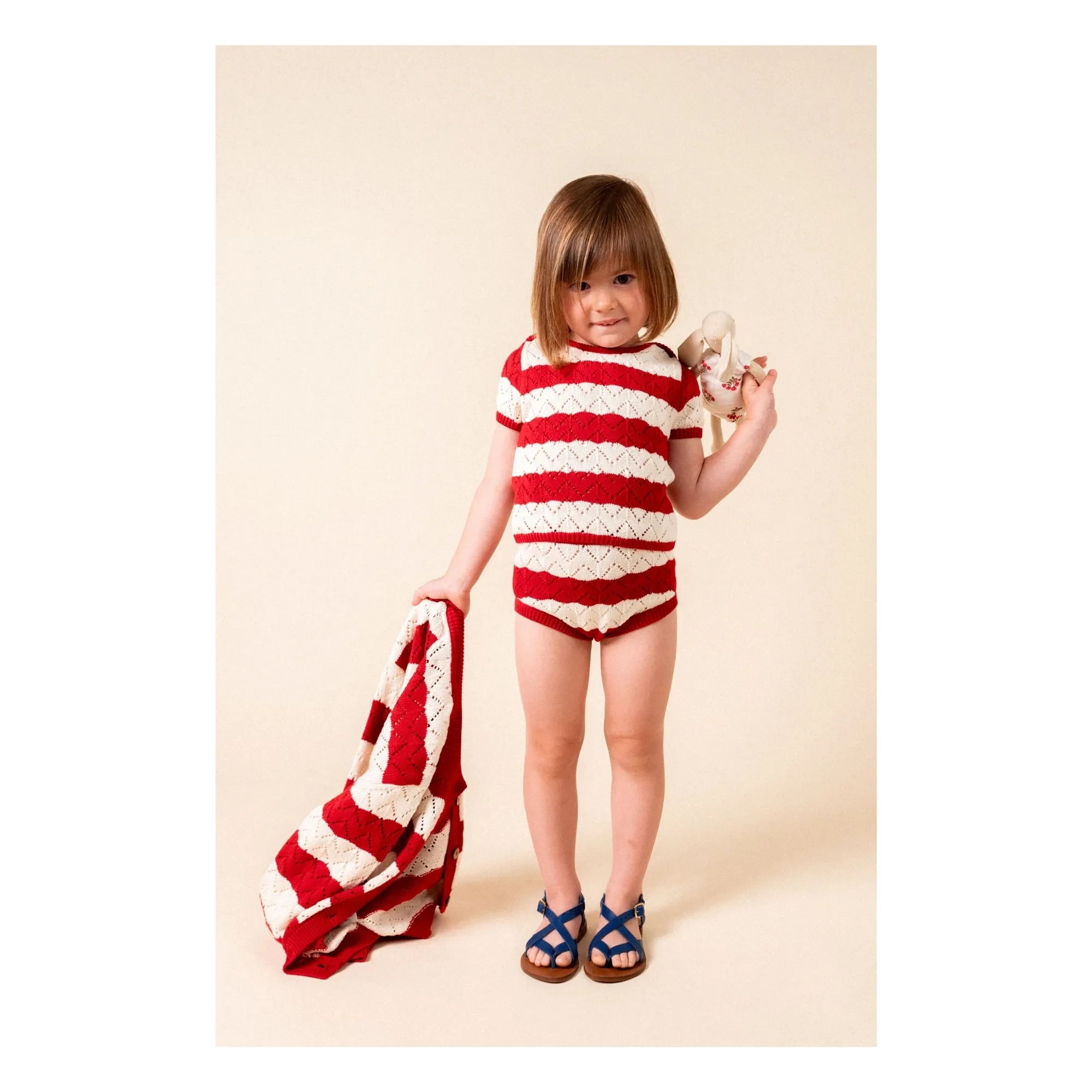 birinit – Pointelle T-Shirt mit Chili-Streifen | Rot