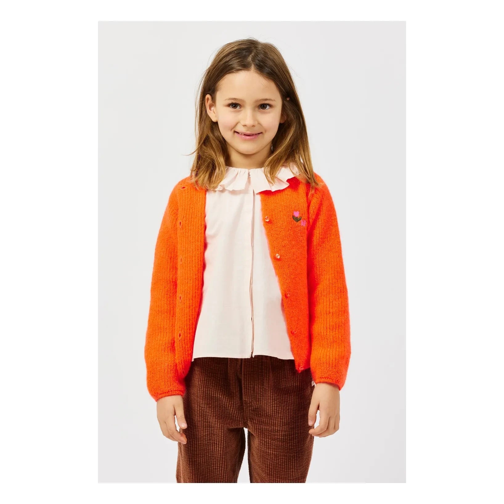Arsène et Les Pipelettes - Woll-Strickjacke mit Blumenmuster | Orange