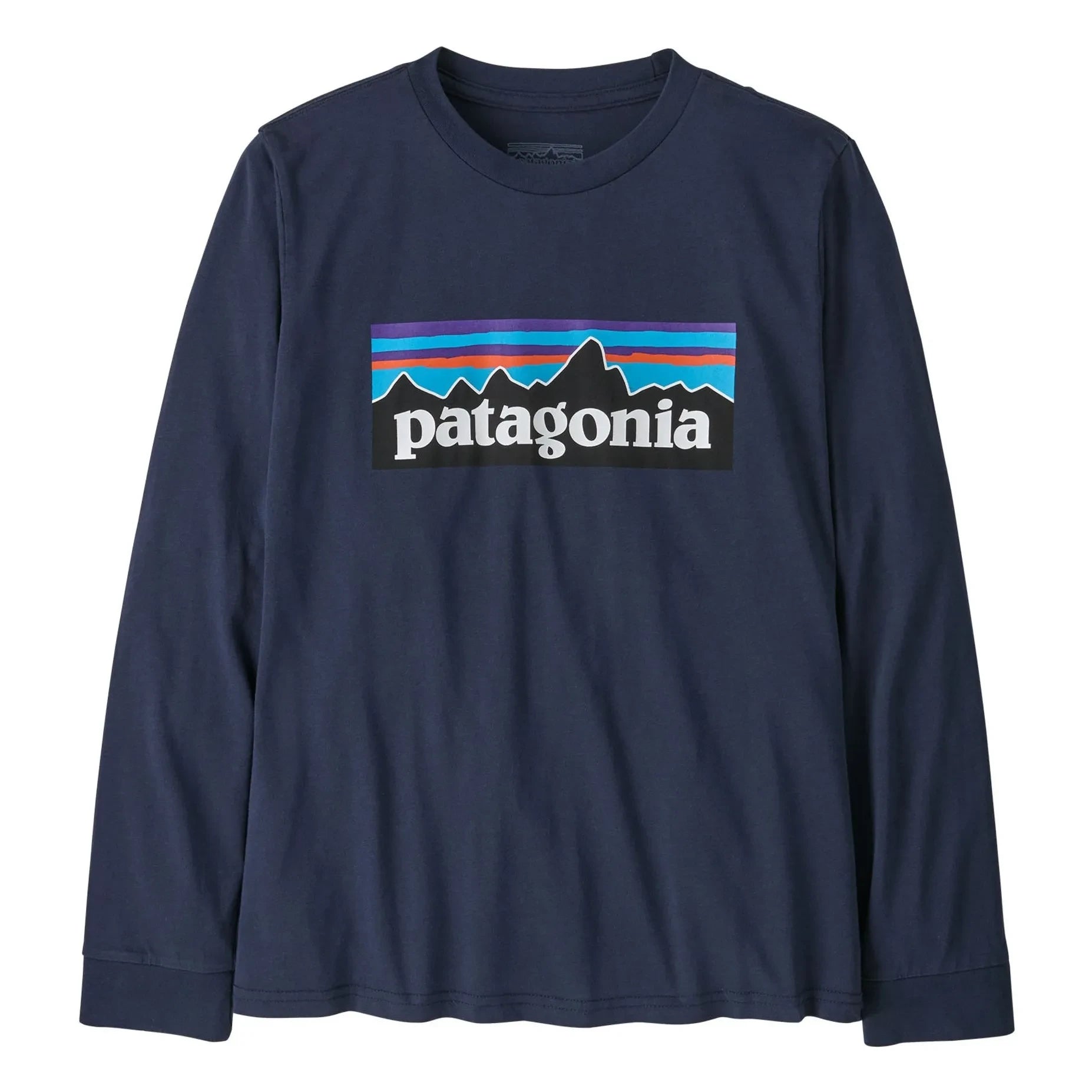 Patagonia – Langarm-T-Shirt P-6 Logo Bio-Baumwolle | Marineblau