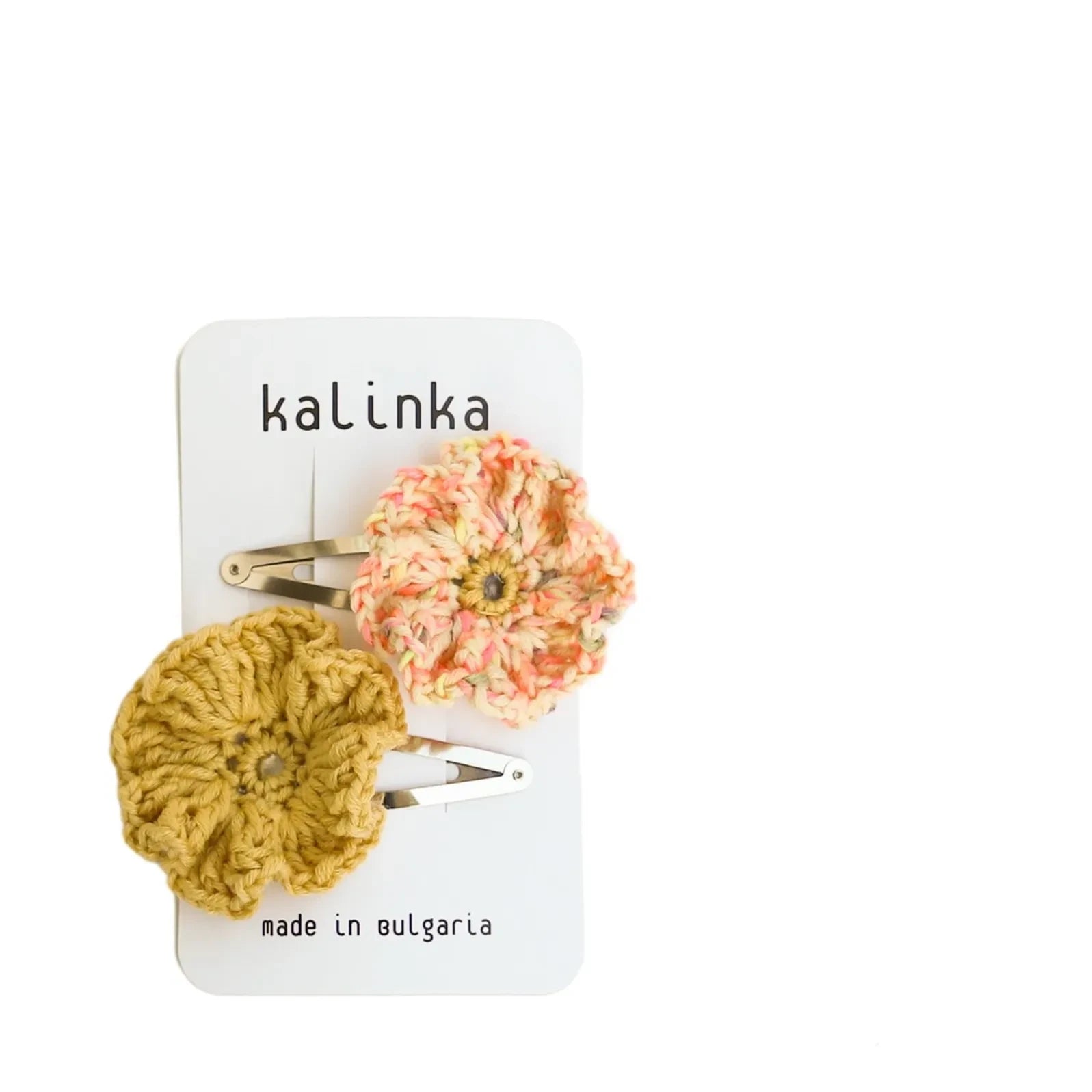 Kalinka - 2er-Set gehäkelte Mohn-Haarspangen aus Merinowolle | Gelb