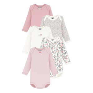 Petit Bateau - 5'li Organik Pamuk Çiçek Desenli Badi Seti | Pembe