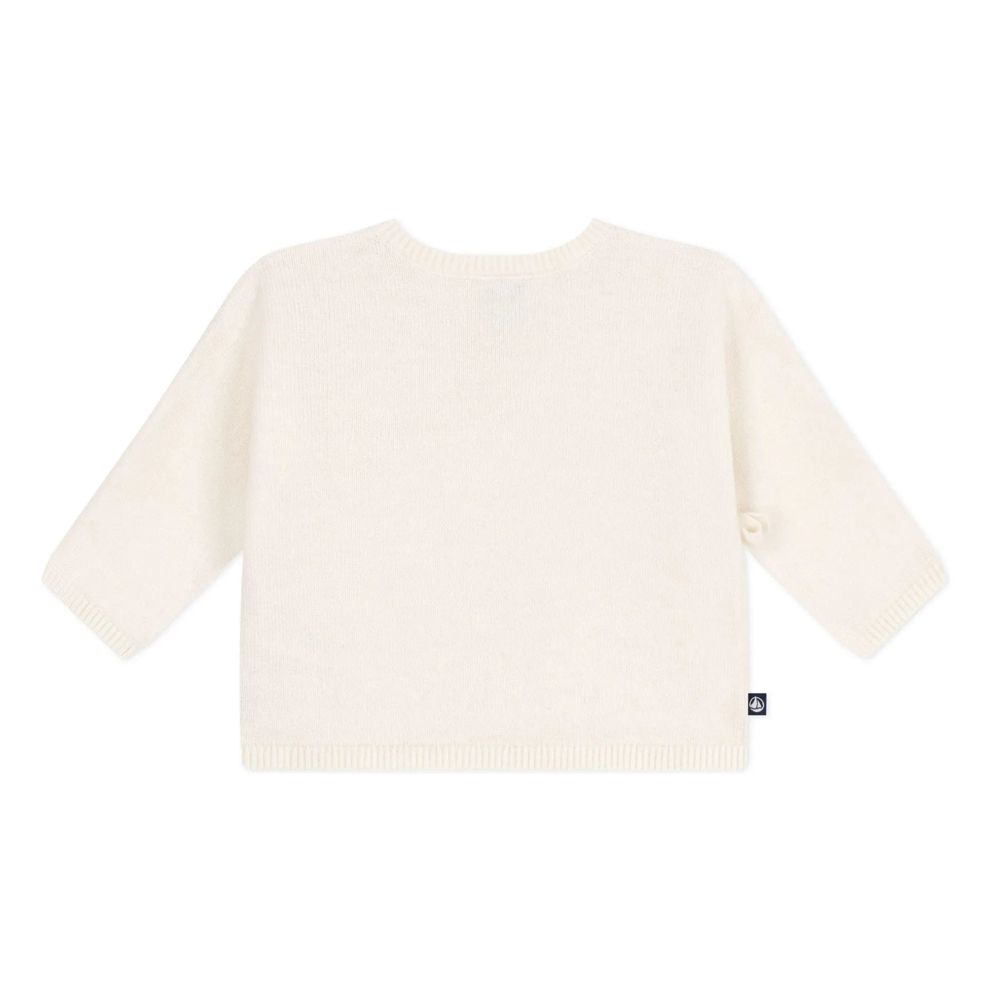 Petit Bateau – Wickelstrickjacke aus Pointelle-Wolle | Ecru