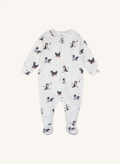 Petit Lem - Schlafanzug mit Fußchen und Hunde-Print aus Modal und Bio-Baumwolle | Ecru
