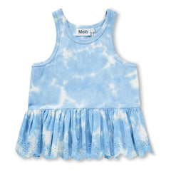 Molo - Rosa Tie-Dye-Trägertop aus Bio-Baumwolle mit Rüschen | Hellblau