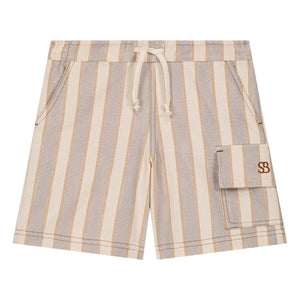 Studio Bohème - Gestreifte Bio-Baumwoll-Cargo-Bermuda-Shorts | Hellblau