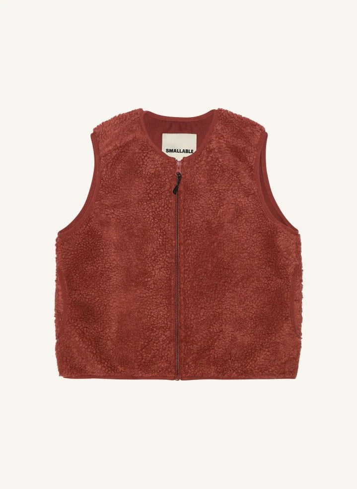 Smallable Kid - Ärmellose Sherpa Manner Jacke | Ziegelrot
