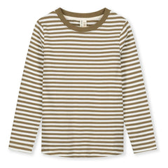 Gray Label - Gestreiftes Bio-Baumwoll T-Shirt | Dunkles Khaki Braun