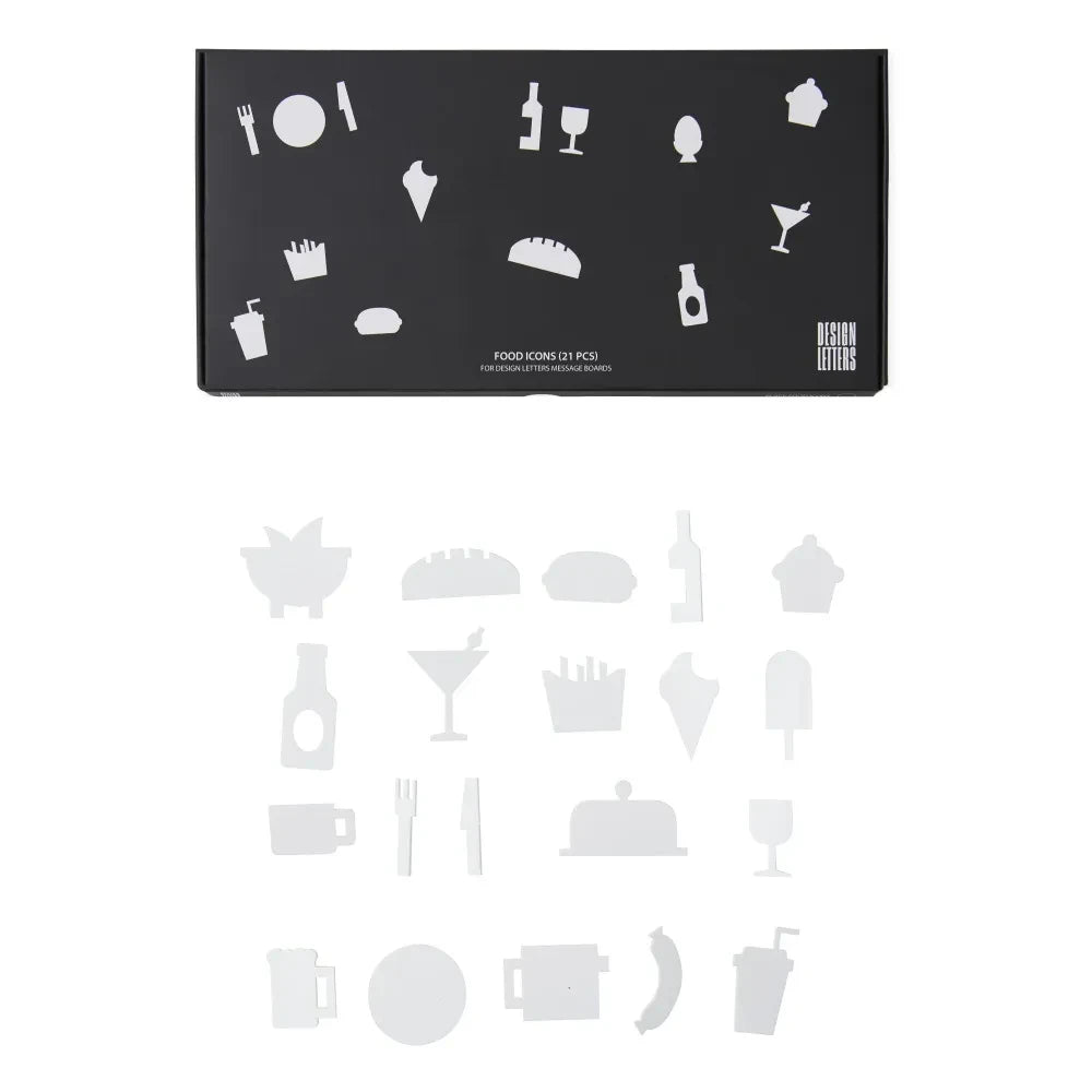 Buchstaben-Design – Pinnwand-Symbole für Lebensmittel – 21er-Set