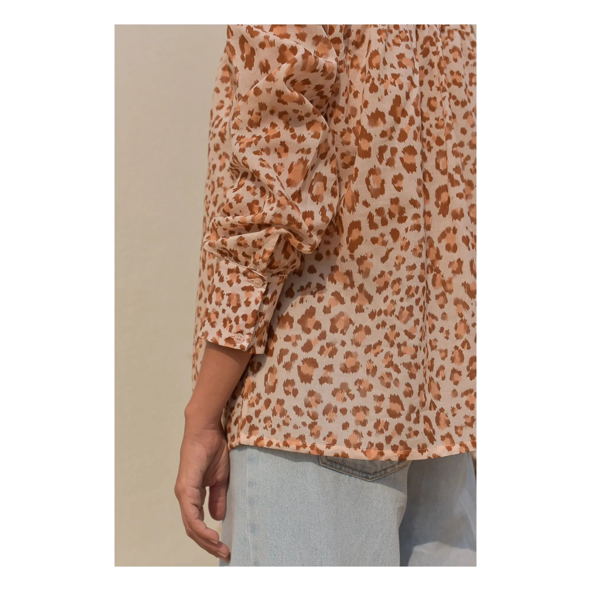 Marlot Paris – Michelle Leoparden-Voile-Bluse aus Baumwolle – Damenkollektion | Hellrosa