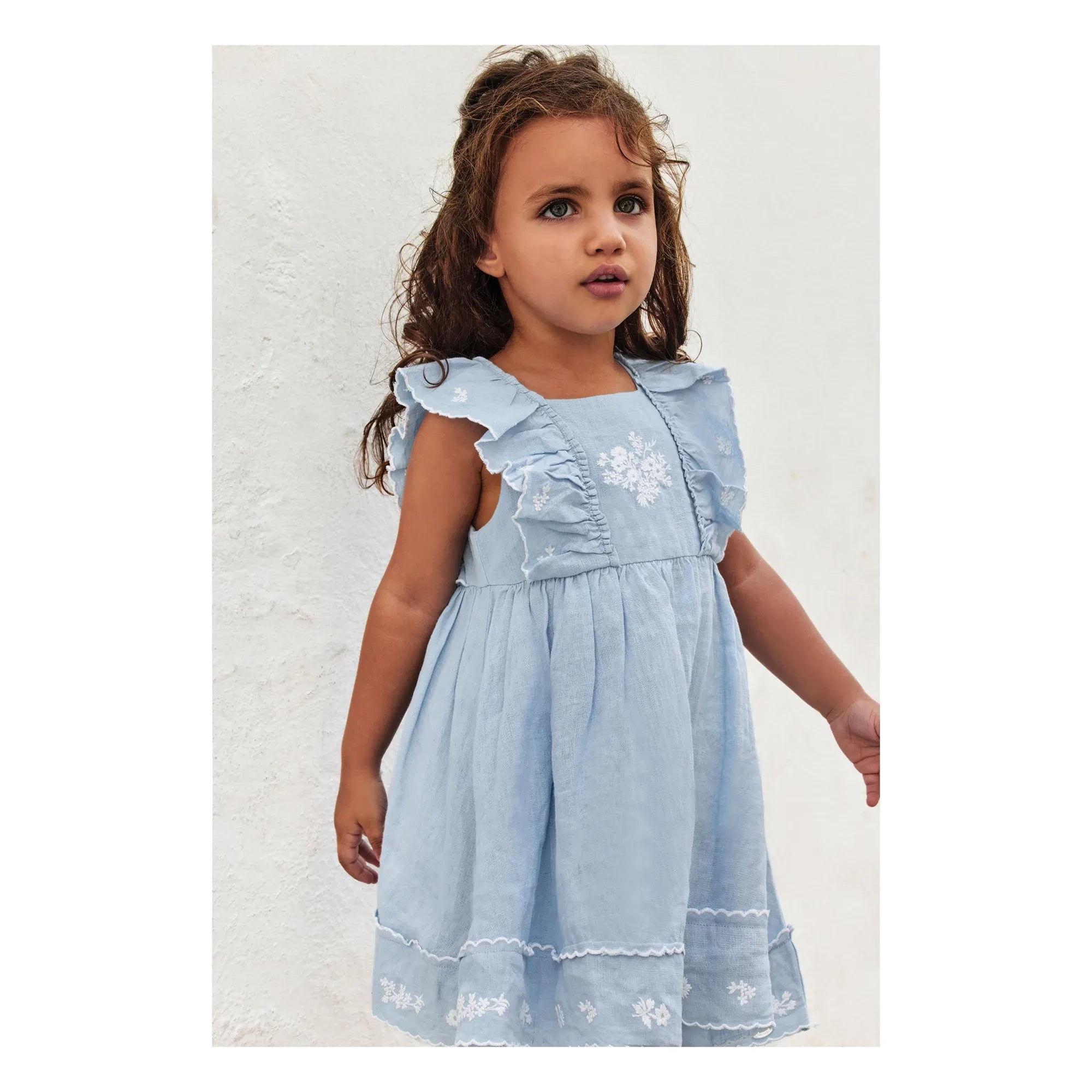 Tartine et Chocolat - Besticktes Feston Kleid | Azurblau