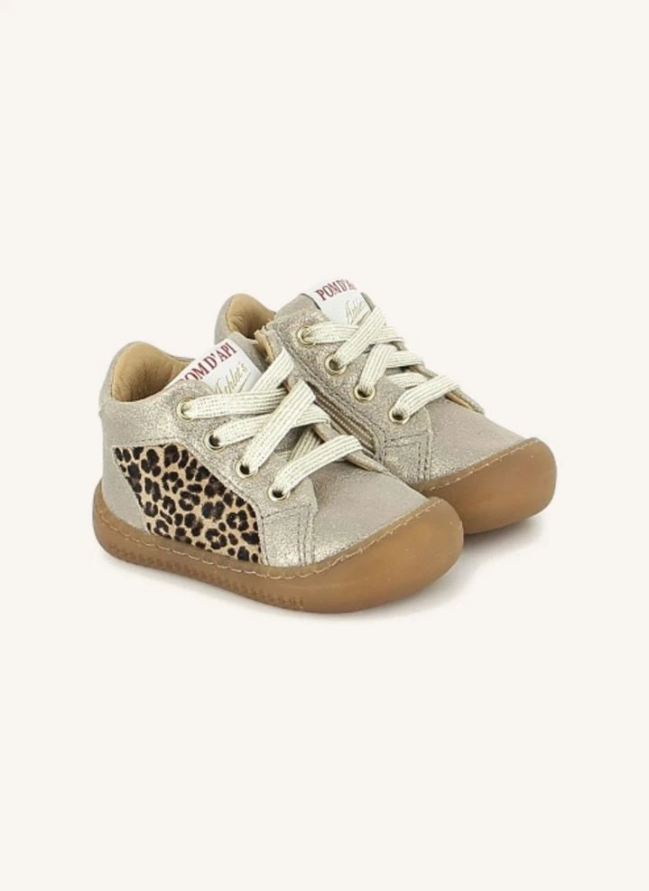 Pom d'Api - Yaka Stern-Leoparden-Glitzer-Sneakers | Silber