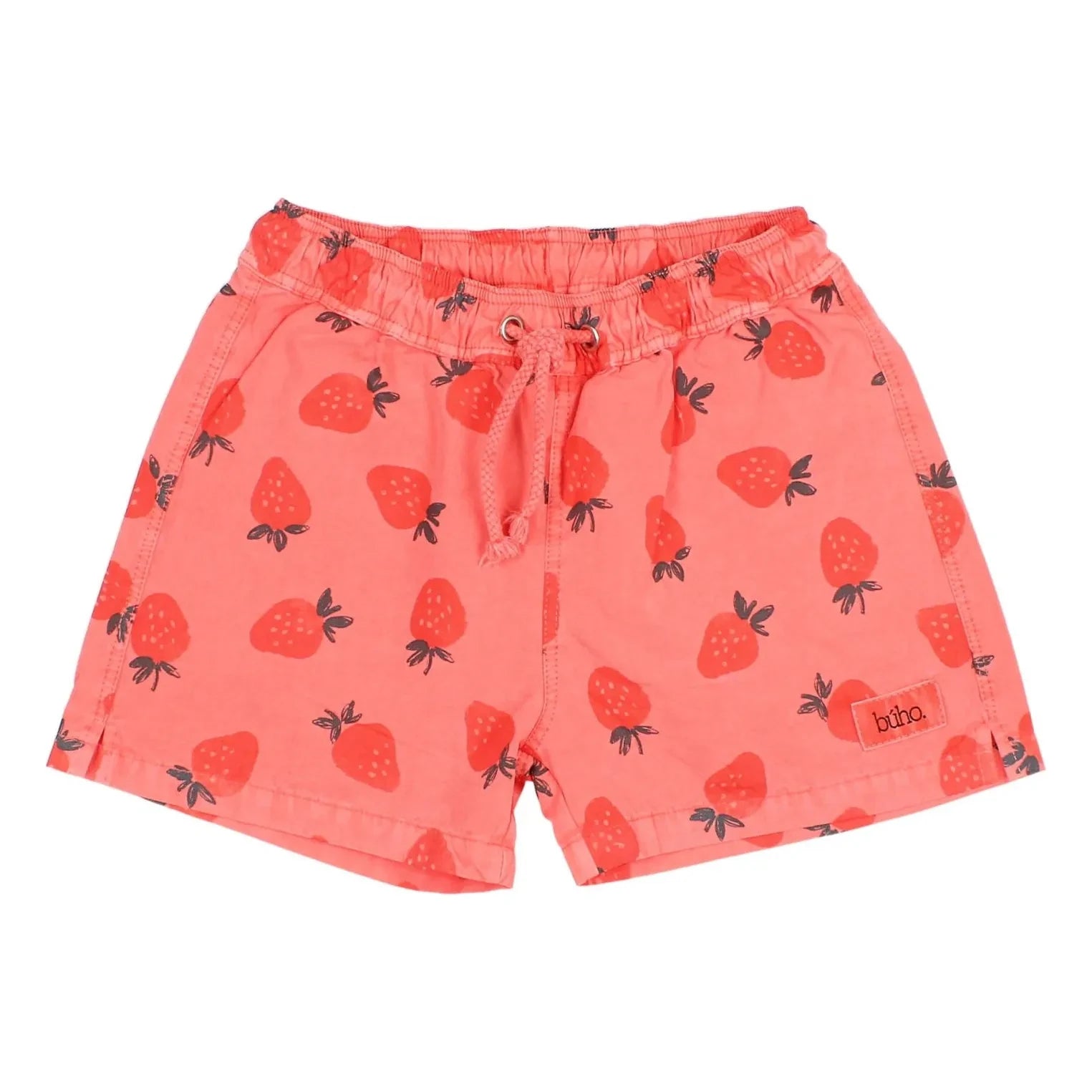Búho - Popeline-Badeshorts aus Bio-Baumwolle mit Erdbeermuster | Blassrot