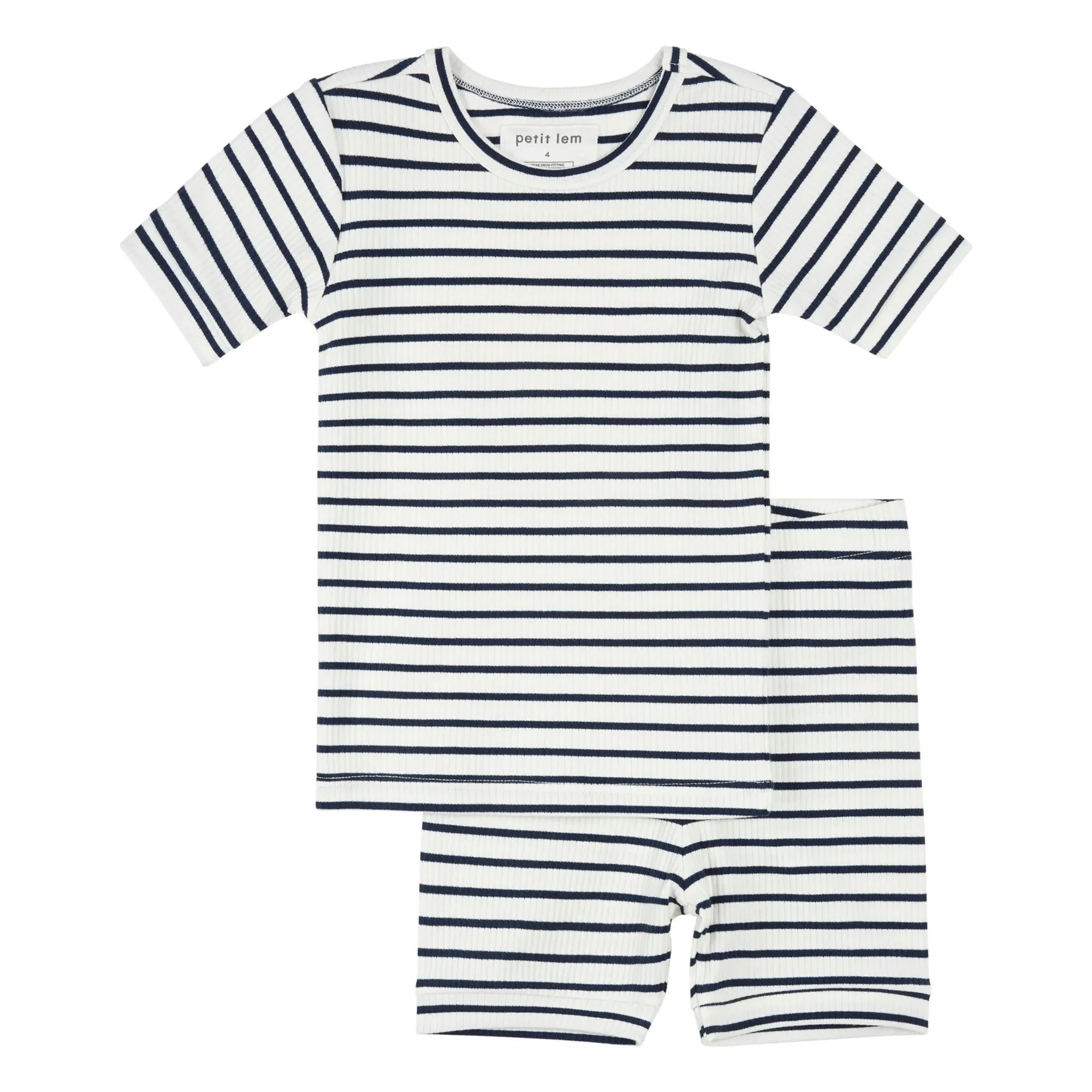 Petit Lem - Gerippte Bio-Baumwolle und Modal Kurzpyjama | Marineblau