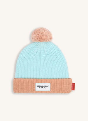 Hello Hossy - Mütze aus organischer Baumwolle mit Farbblock und Pompon | Blau