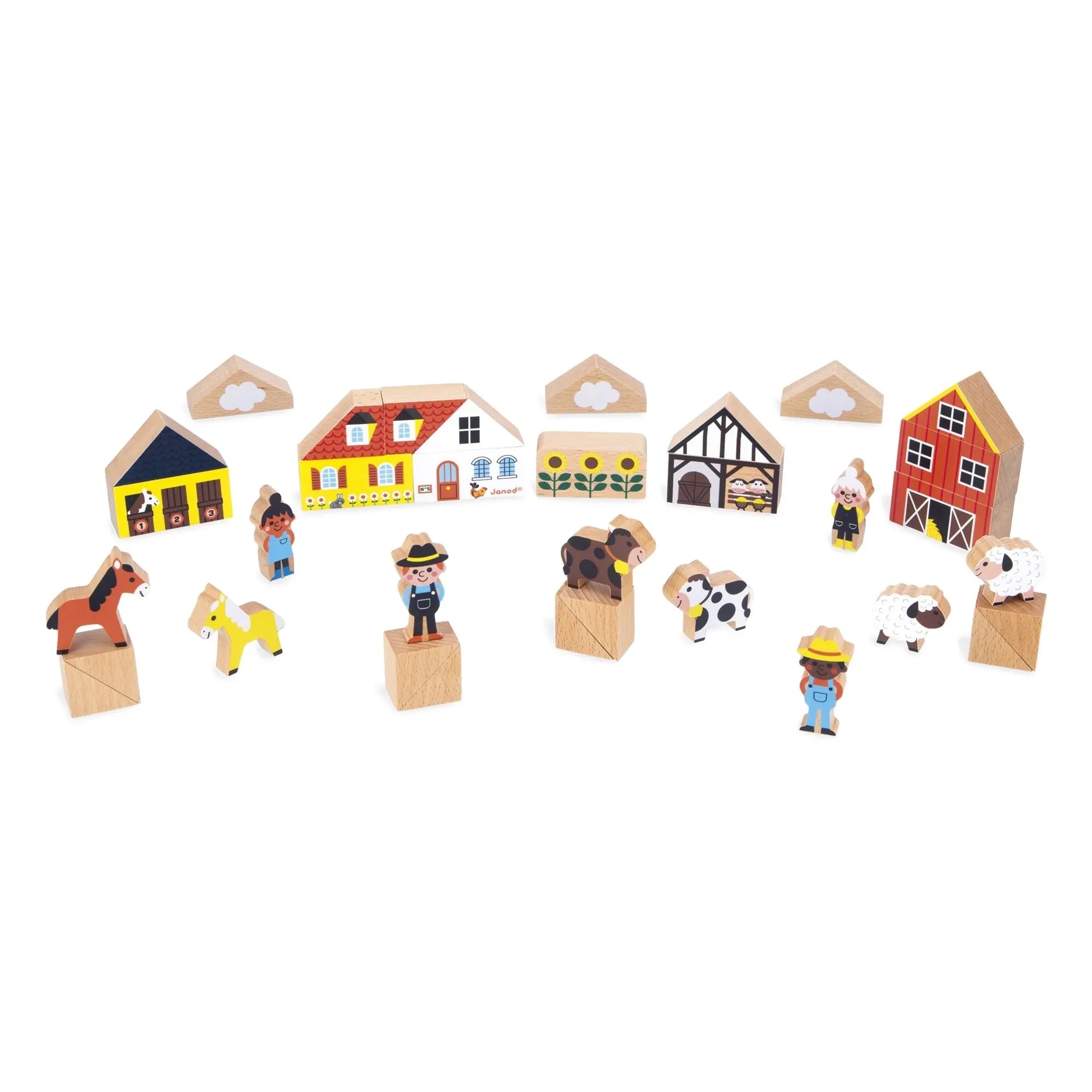 Janod - Bauernhaus Holzbausteine-Set - Querfeldein