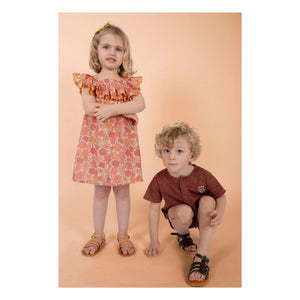 Loir - Paz Blumenkleid aus Bio-Baumwolle | Koralle