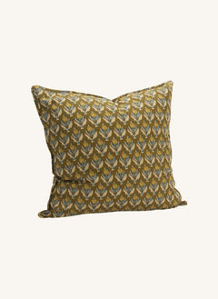 Madam Stoltz - Blumenmuster Baumwollkissenbezug | Olive