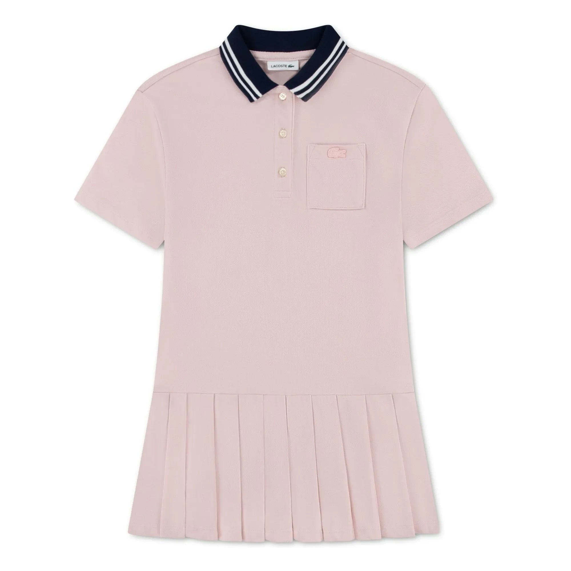 Lacoste - Organik Pamuklu Piliseli Polo Elbise | Soluk Pembe