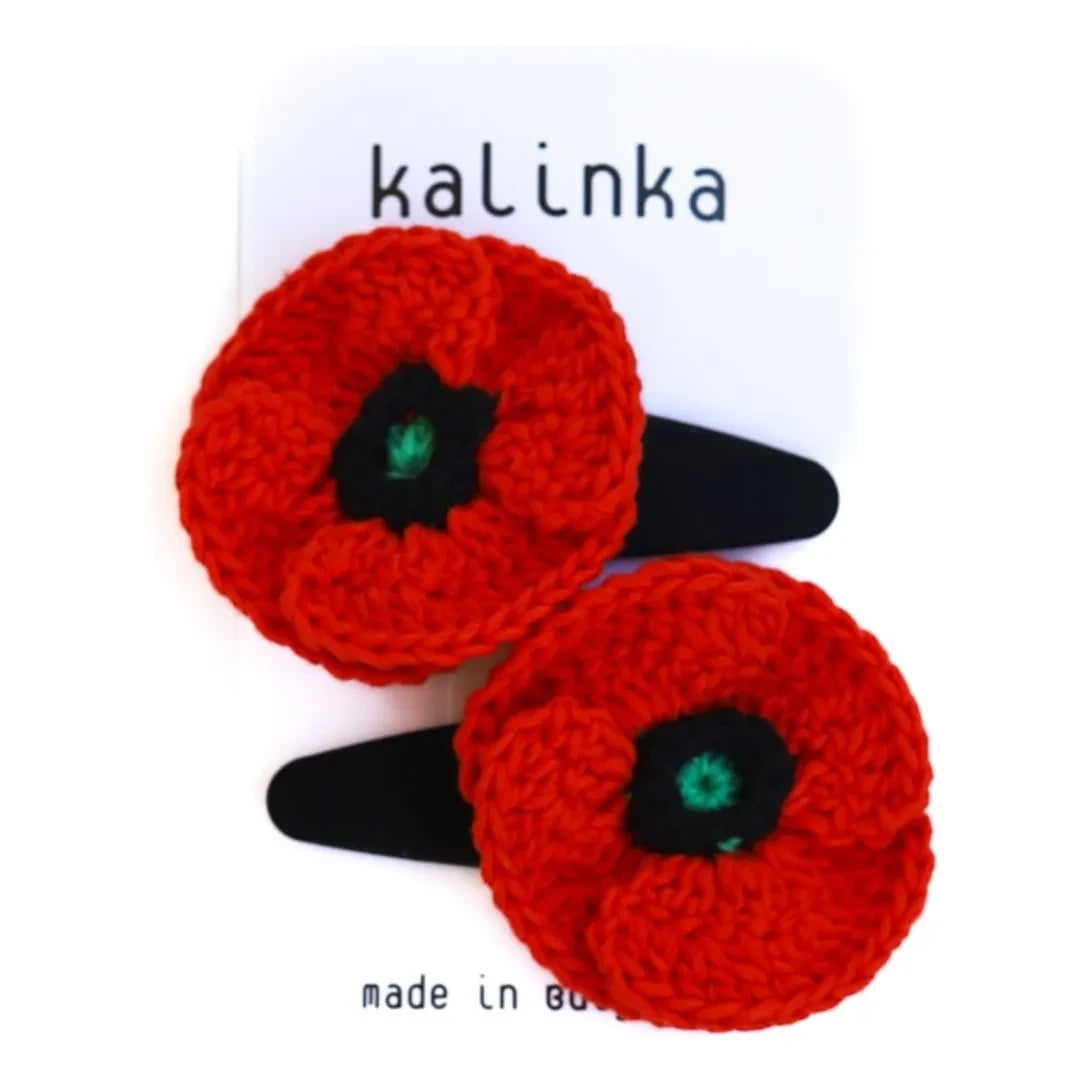 Kalinka - 2er Mohnblumen-Häkelhaarspangen-Set | Rot