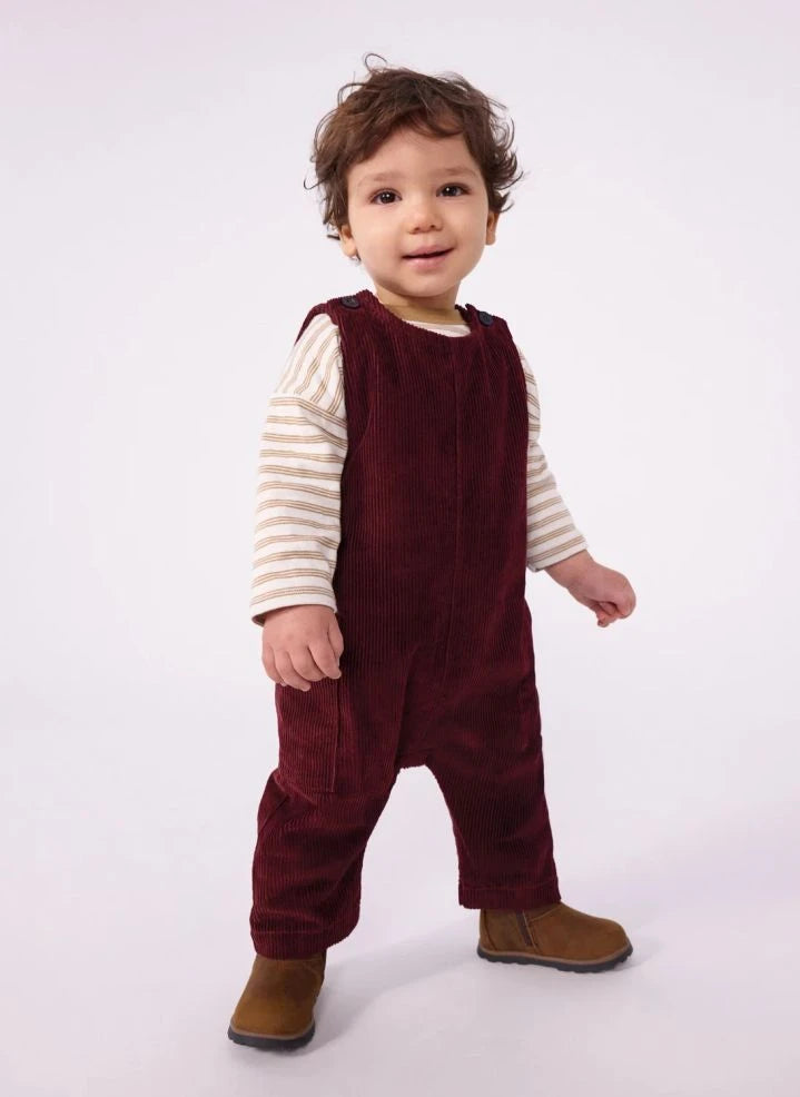 Petit Bateau - Samtstrukturierter Bio-Baumwoll-Strampler | Bordeaux