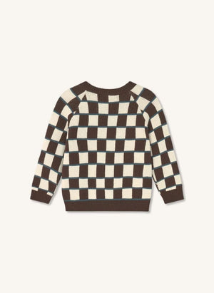Fliink - Nova Karo-Muster Organische Baumwolle Pullover | Braun