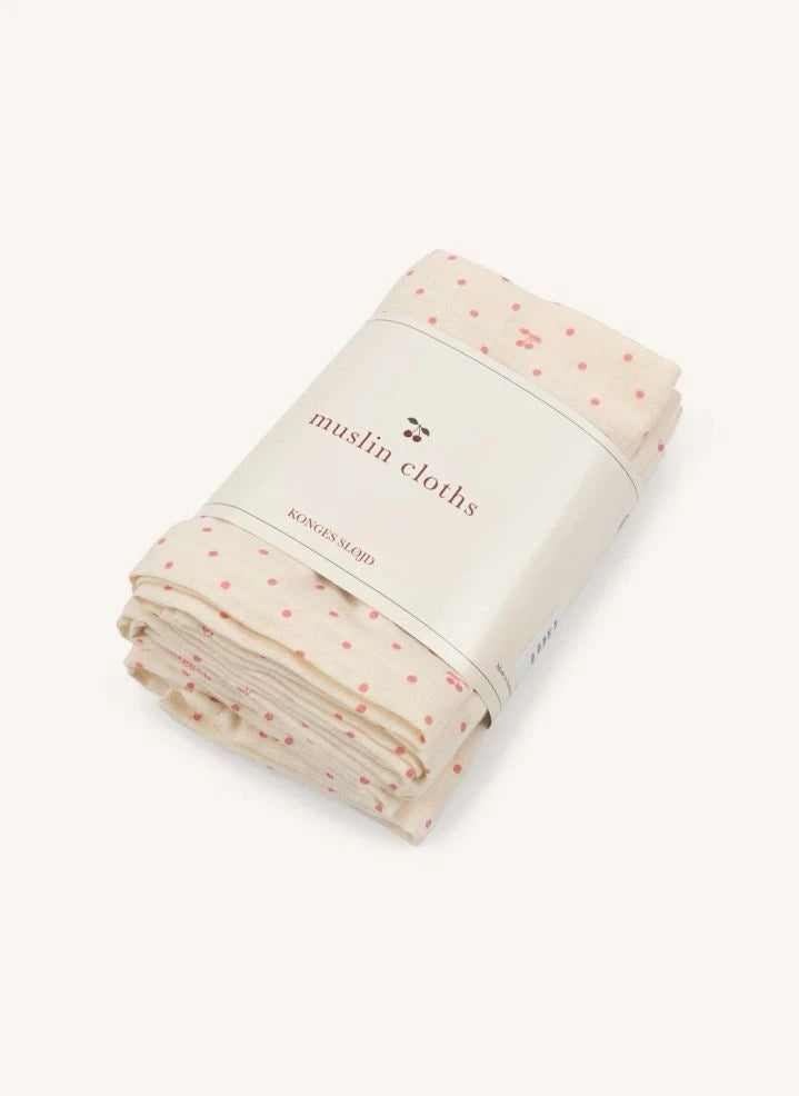 Konges Sløjd - Cherry Dot Pucktücher aus Bio-Baumwolle für Babys - 3er-Set | Rosa