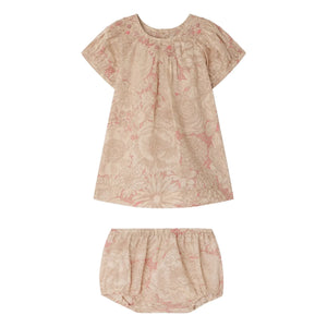 Bonpoint - Lucia Fleurie Kleid aus Bio-Baumwolle mit geraffter Passe | Blassrosa