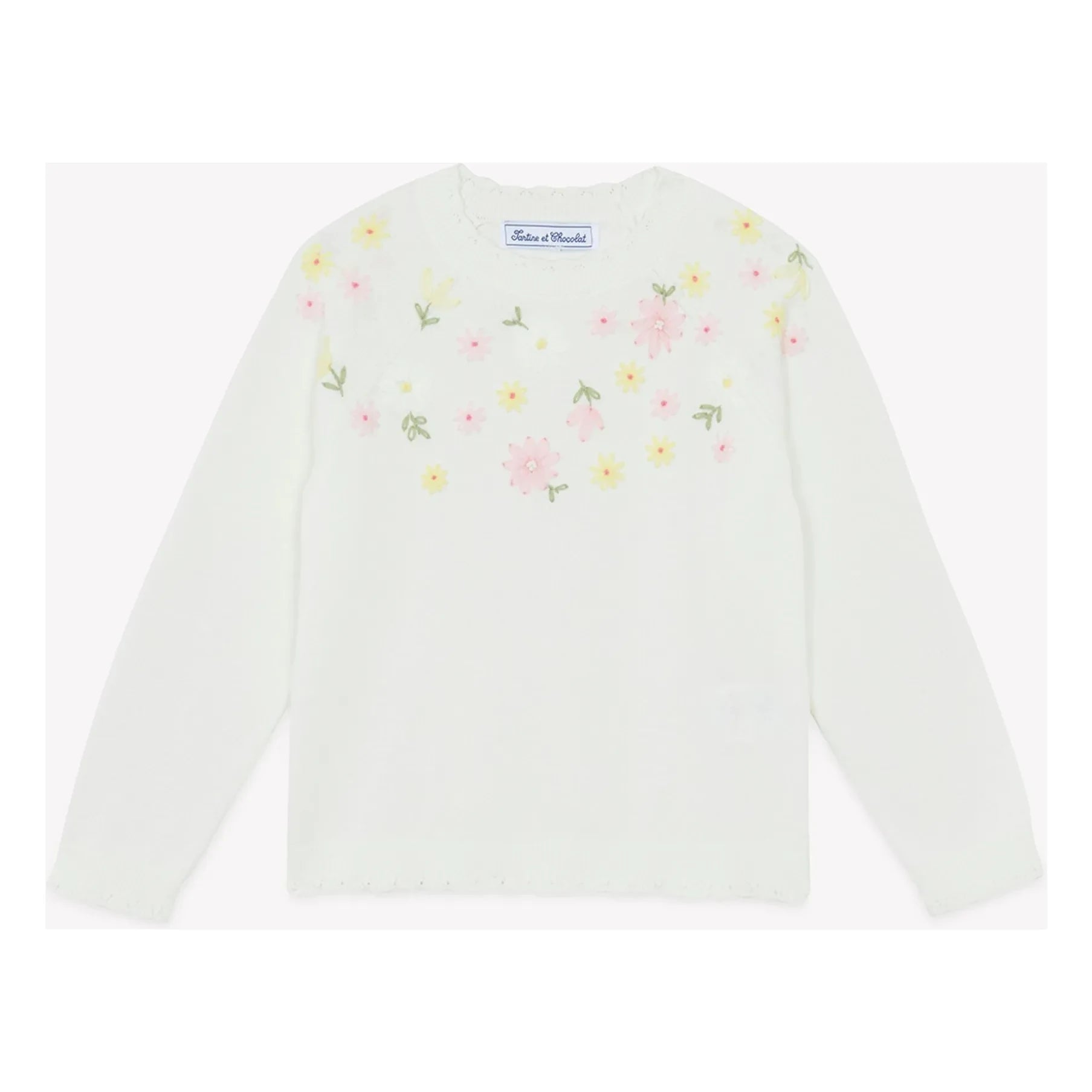 Tartine et Chocolat - Pullover mit Blumenstickerei | Ecru