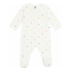Petit Bateau - Strampler Cœurs Samtpyjama | Weiß
