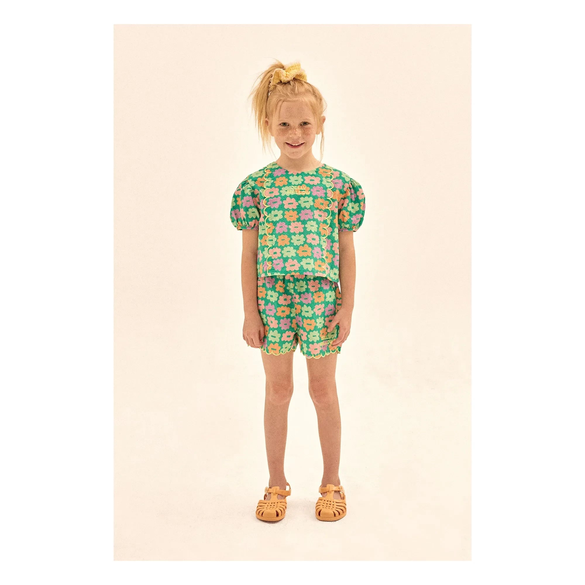 Jelly Mallow – Grün geblümte Seersucker-Bluse