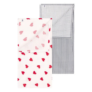 Petit Bateau – Batch 2 Wickelunterlage mit Herzmuster | Weiß