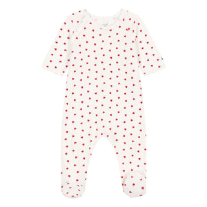 Petit Bateau - Pyjama Dors Bien Herzen Samt Bio-Baumwolle | Weiß