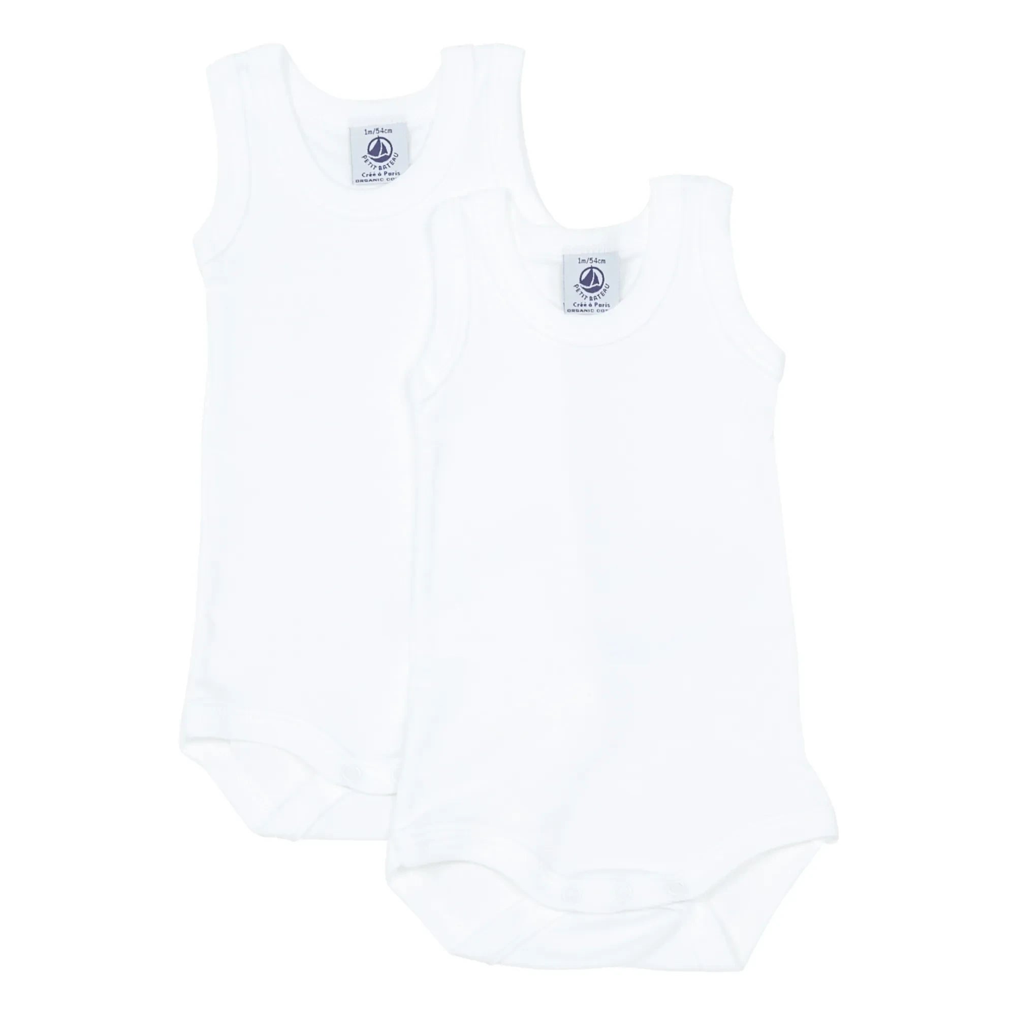 Petit Bateau – 2er Pack Strampler aus Bio-Baumwolle, ärmellos, für Babys | Weiß