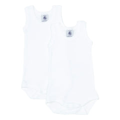 Petit Bateau – 2er Pack Strampler aus Bio-Baumwolle, ärmellos, für Babys | Weiß