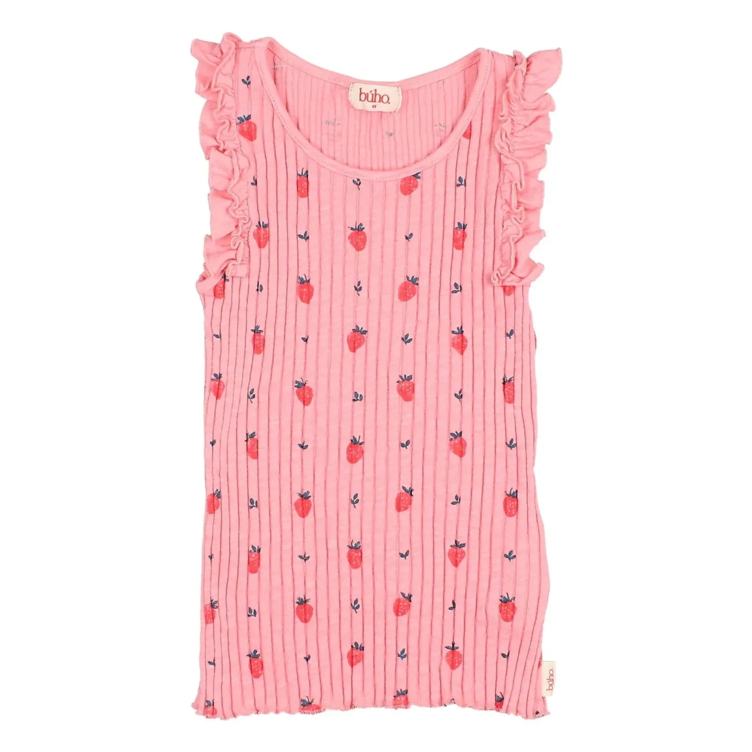 Búho - Gestreiftes Strawberry Ruffles Bio-Baumwoll-Unterhemd | Bonbonrosa