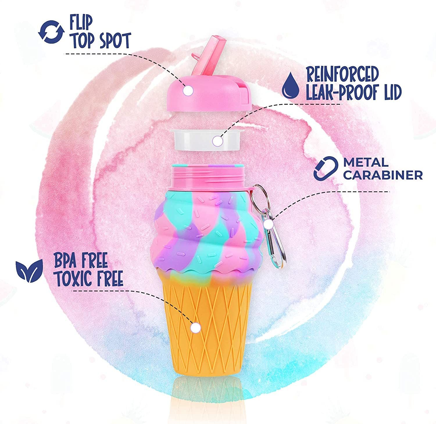 Dinossi - BPA-freie Silikon-Trinkflasche mit Eiscreme-Motiv