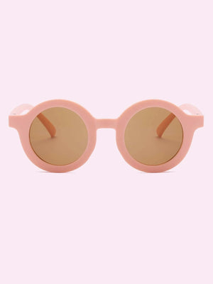 Dinossi – Nachhaltige rosafarbene runde Kindersonnenbrille