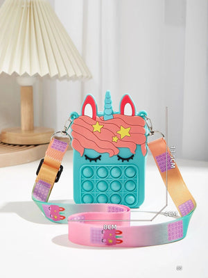 Dinossi – Babyblaue Mädchen-Umhängetasche mit Einhorn-Popit-Design