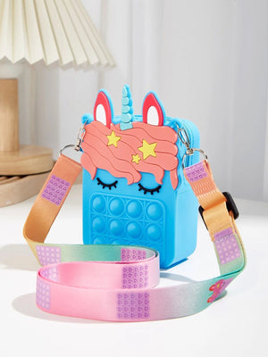 Dinossi – Blaue Mädchen-Umhängetasche mit Einhorn-Popit-Design
