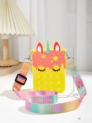 Dinossi – Gelbe Mädchen-Umhängetasche mit Einhorn-Popit-Design