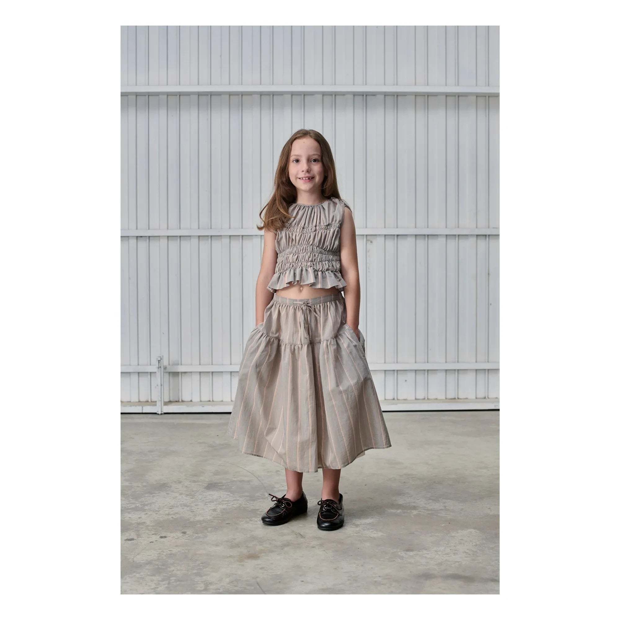 Tangerine – Gestreifter Midirock | Grau
