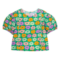 Jelly Mallow – Grün geblümte Seersucker-Bluse