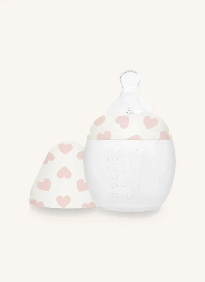 Elhée - Babyflasche aus medizinischem Silikon, mit ergonomischem Sauger "Herzen" | Hellrosa