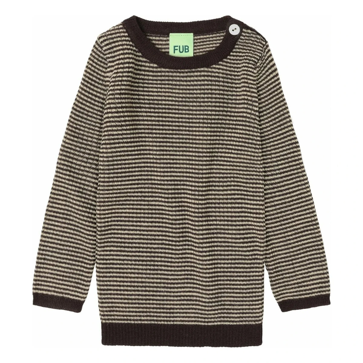 FUB - Fein gestrickter, gestreifter Merinowoll-Pullover | Braun