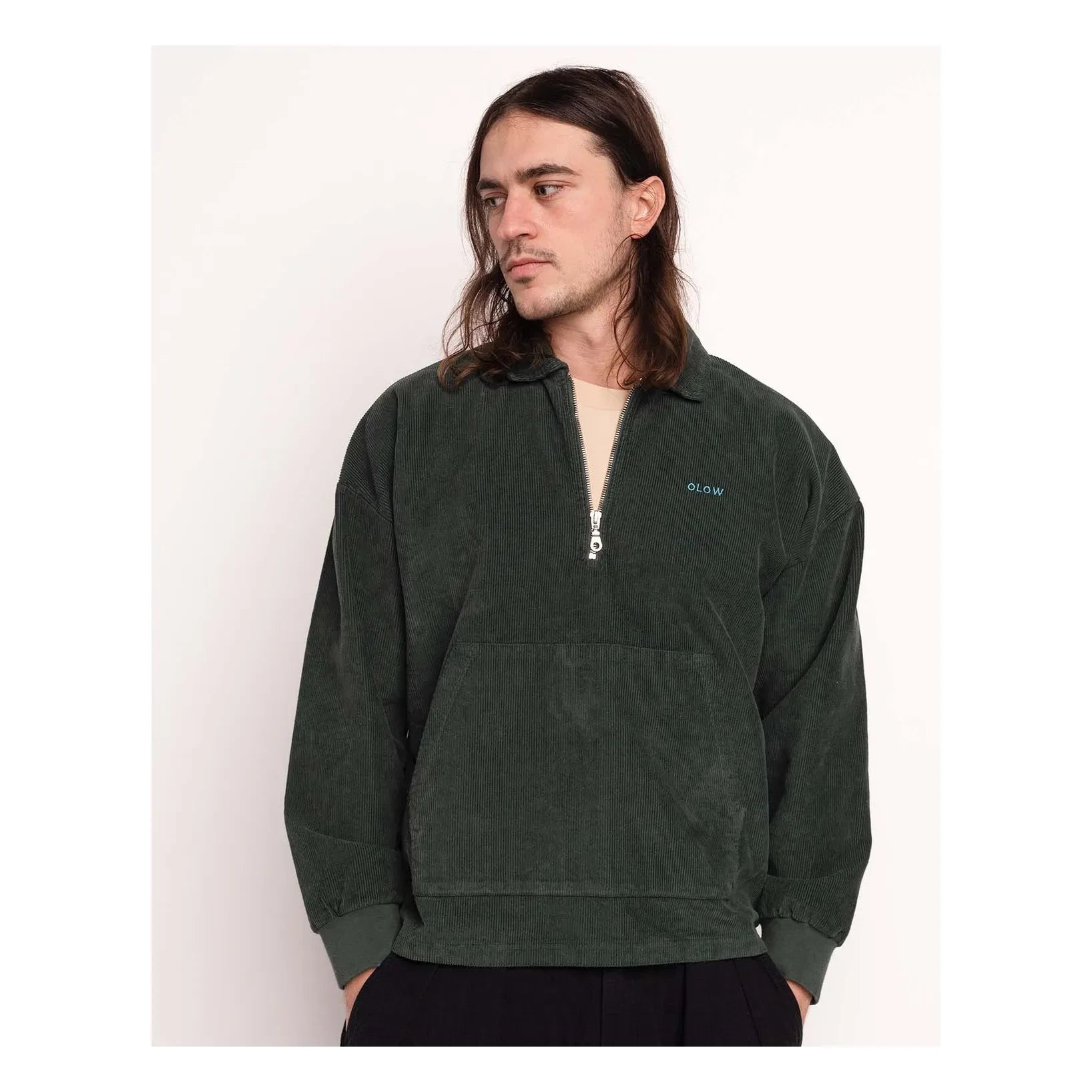 Olow - Manso Sweatshirt mit halbem Reißverschluss | Dunkelgrün