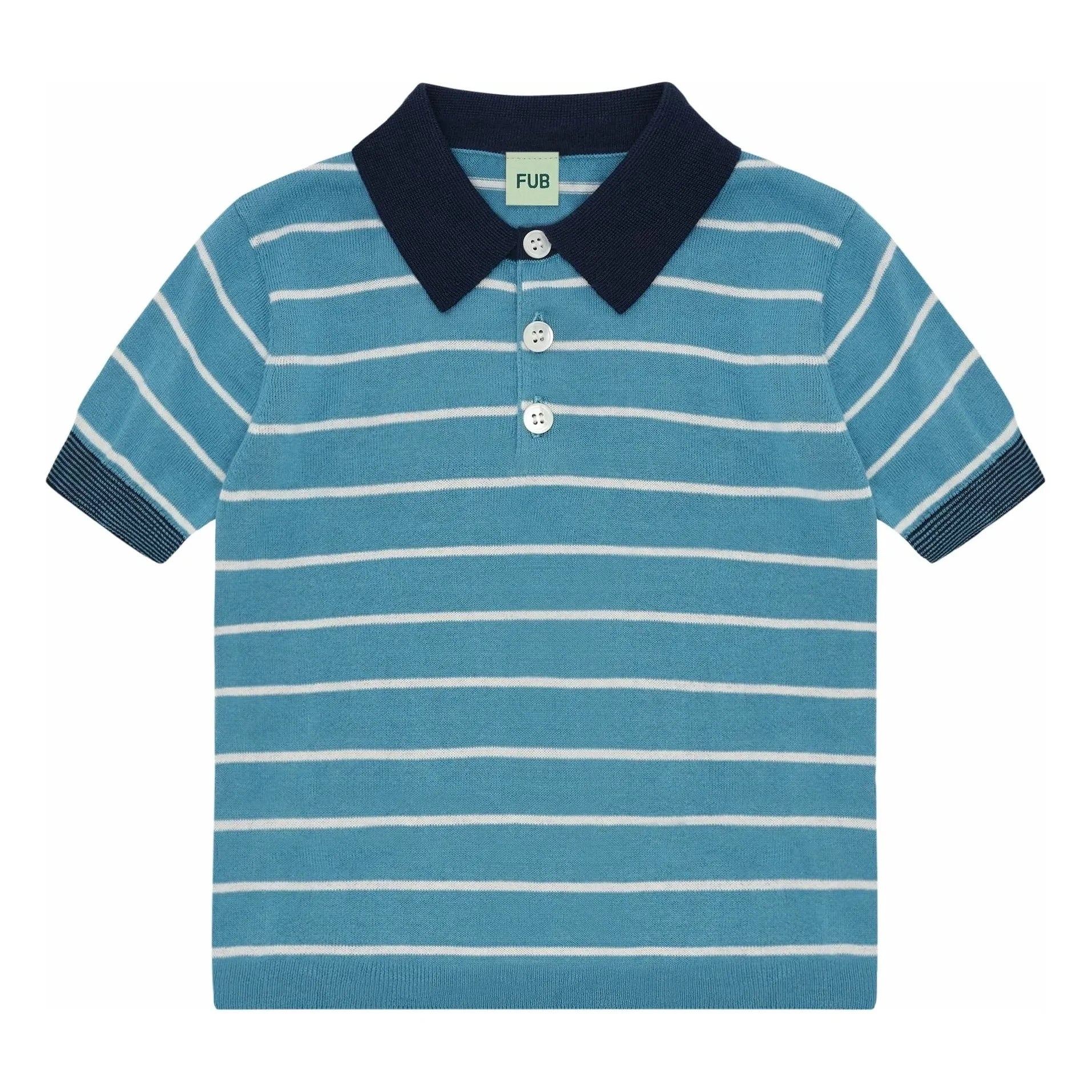 FUB - Gestreiftes Poloshirt Extra Fine Knit Bio-Baumwolle | Azurblau