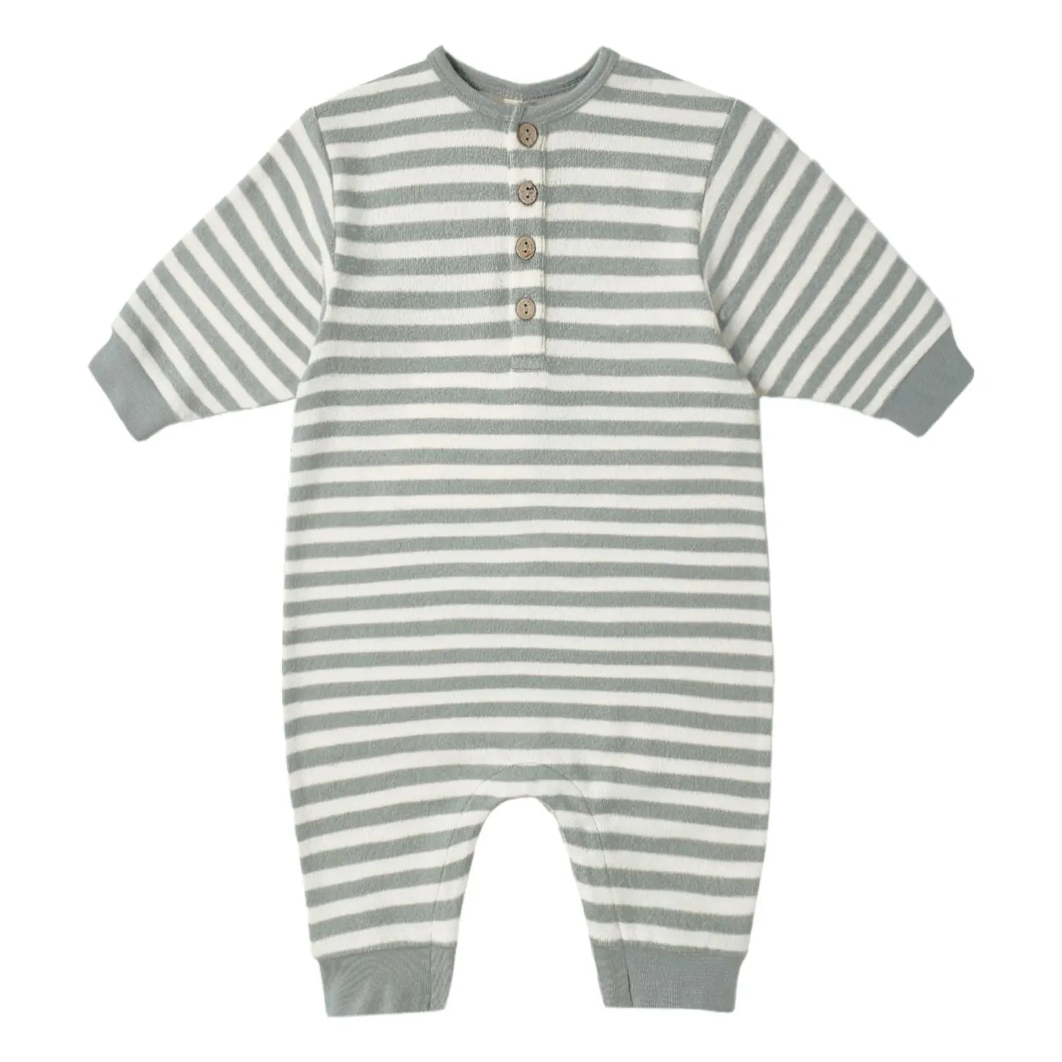 Quincy Mae - Gestreifter Strampler aus Bio-Baumwollstrick | Grau-Blau