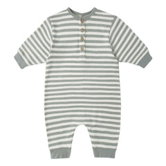 Quincy Mae - Gestreifter Strampler aus Bio-Baumwollstrick | Grau-Blau