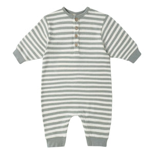Quincy Mae - Gestreifter Strampler aus Bio-Baumwollstrick | Grau-Blau